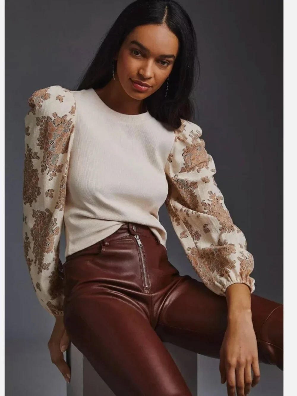 Anthropologie Dolan Lace Puff-Sleeve Top Floral Boho Cottagecore Feminine Size S - Picture 2 of 13